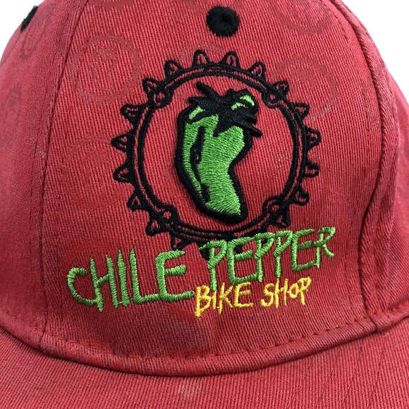 Chile Pepper Bike Shop Moab Utah Hat Cap Red Embroidered Size SM Fitted Flatbill - Picture 4 of 12